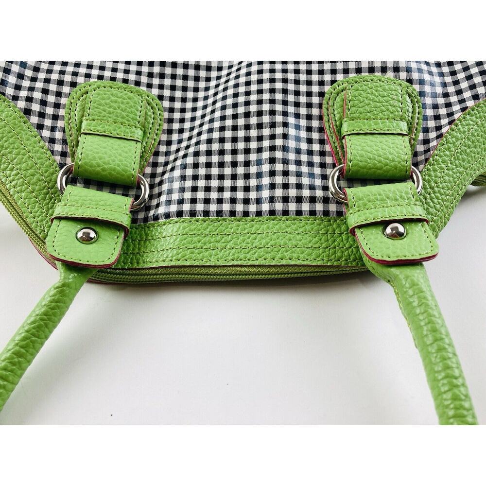 Jazza Vintage Vinyl Plastic Black White Checker Purse Shoulder Bag Lime Neon Gre - Picture 9 of 12